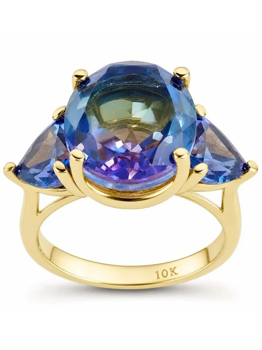 Tourmaline 5.73 Cts & Tanzanite Ring 10k Solid Yellow Gold